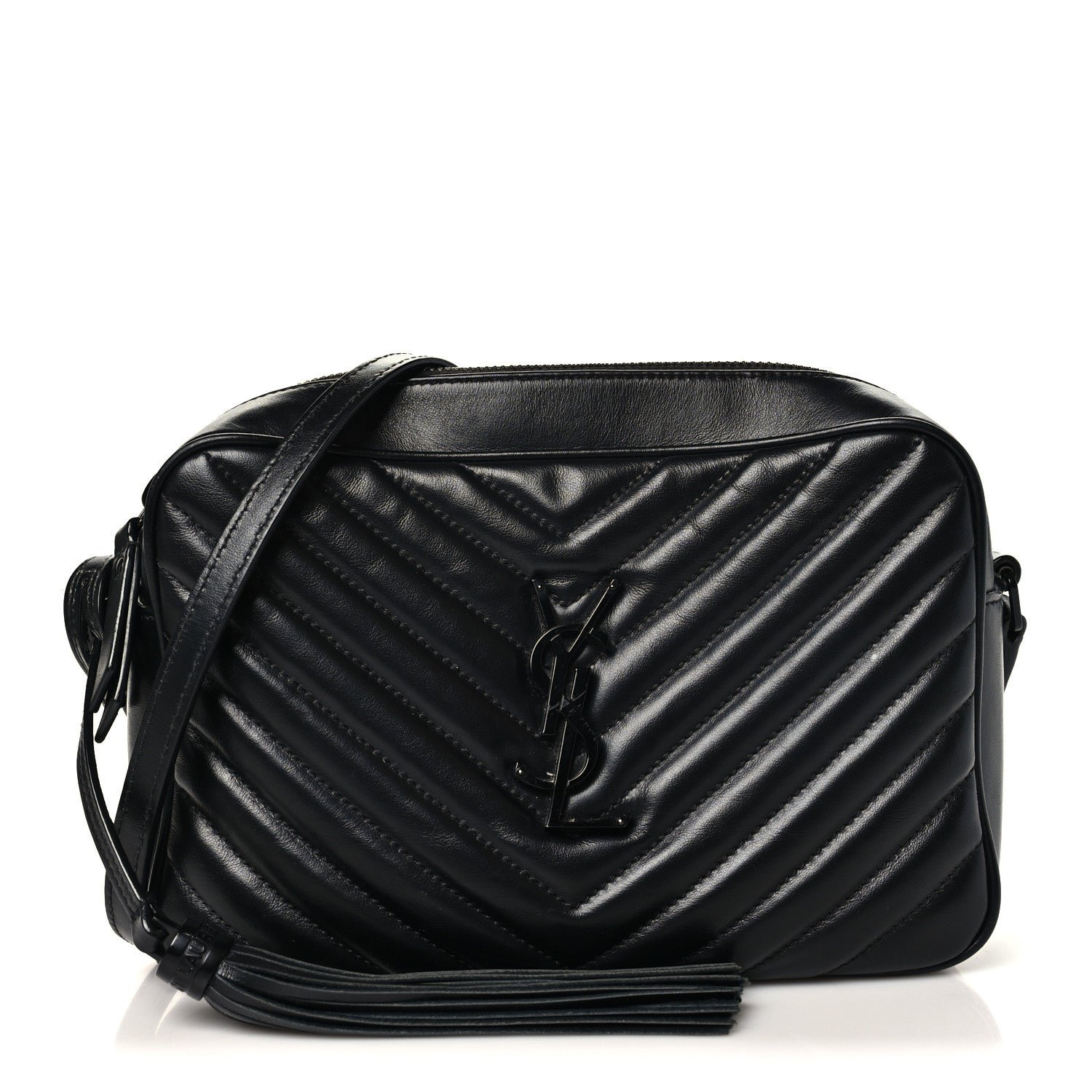 Saint Laurent Calfskin Matelasse Monogram Monochrome Lou Camera Bag Black