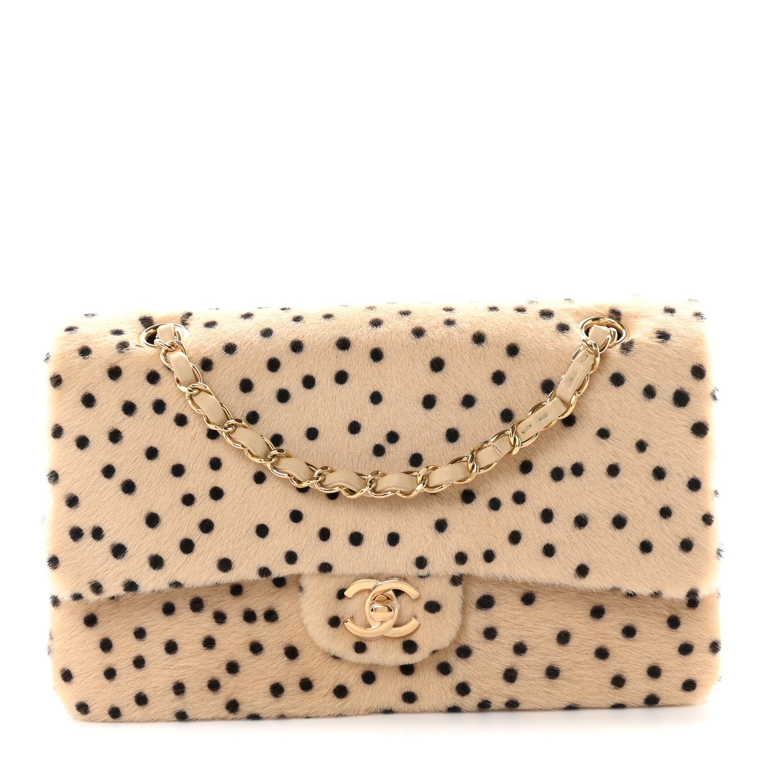 Chanel Pony Hair Cheetah Printed Creative Fabrics Flap Light Beige Black