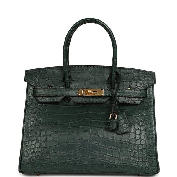Hermes Hermes Birkin 30 Vert Fonce Matte Alligator Gold Hardware