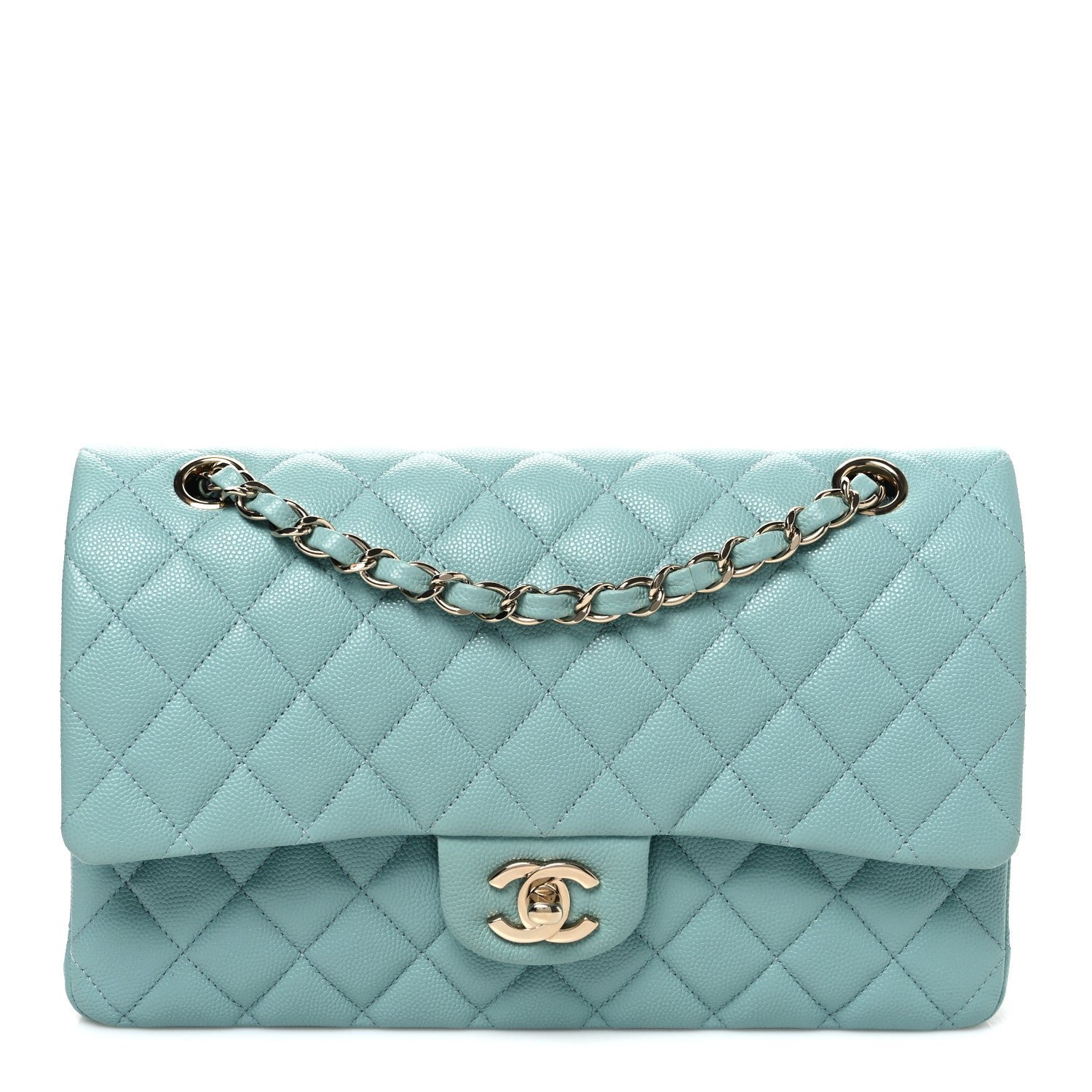 Chanel Caviar Quilted Medium Double Flap Light Blue