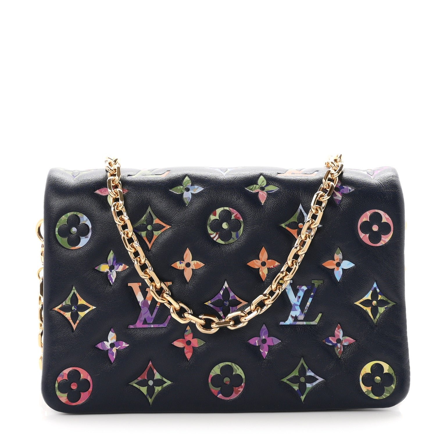 Louis Vuitton Lambskin Embossed Monogram LV Garden Pochette Coussin Navy
