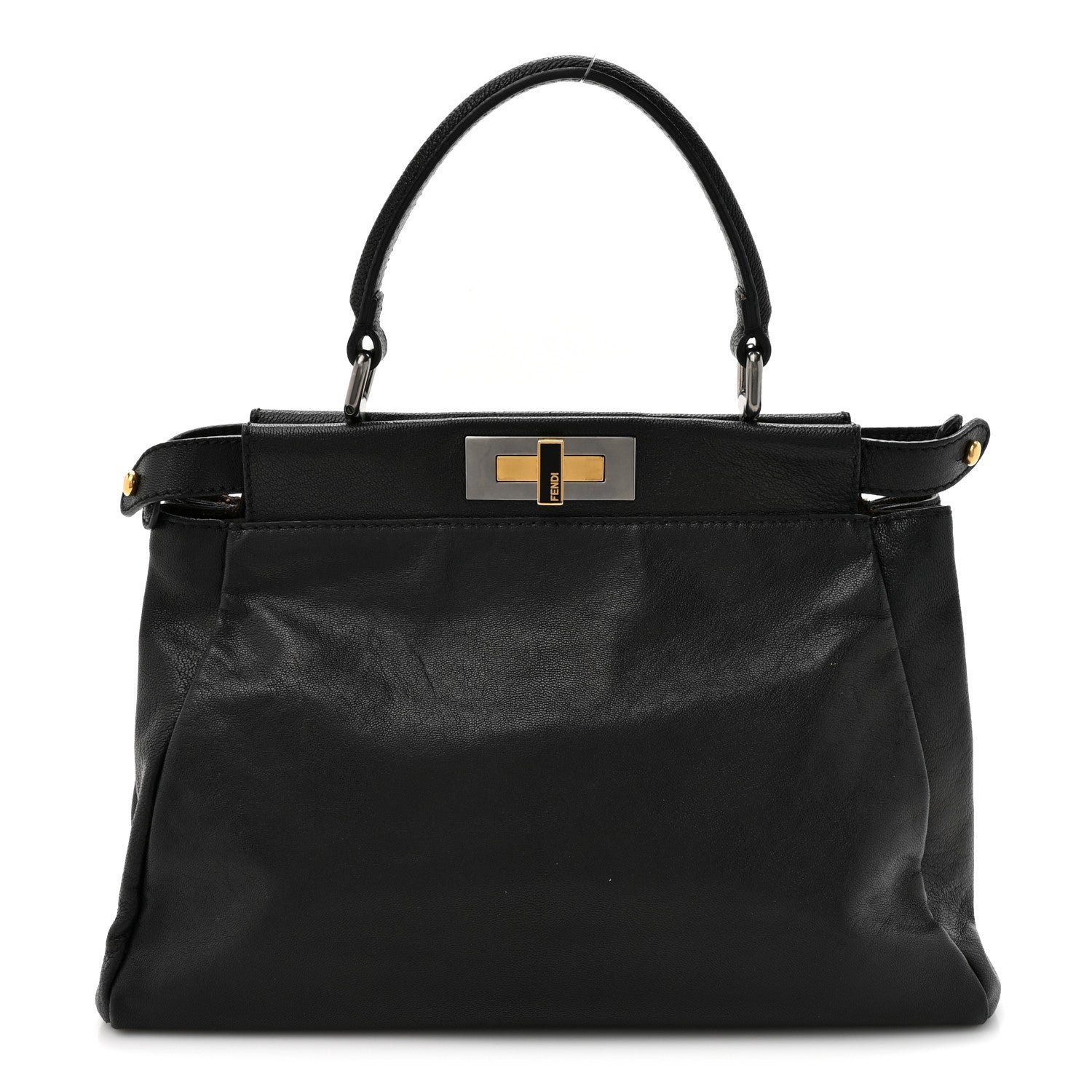 Fendi Goatskin Zucca Medium Peekaboo Iconic Satchel  Black Tobacco