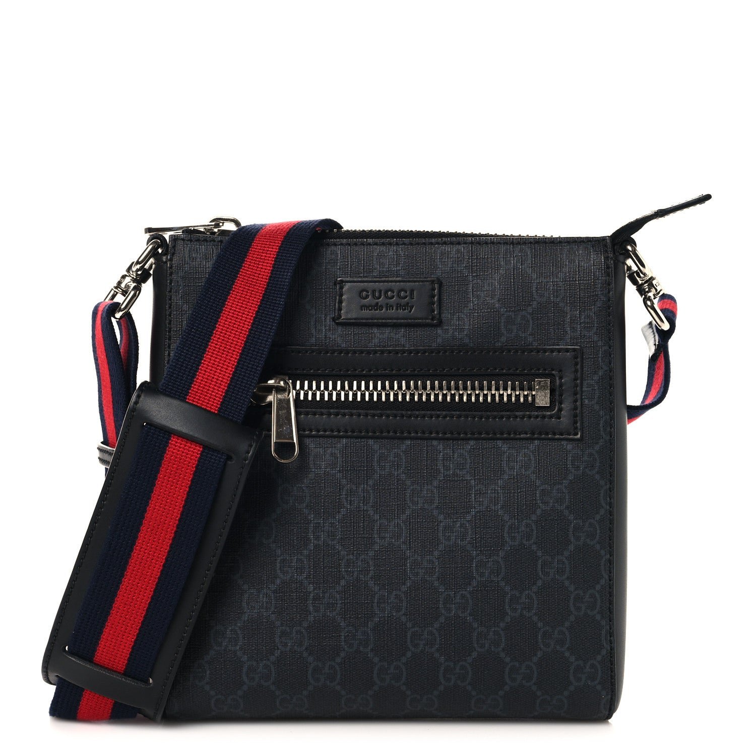 Gucci GG Supreme Monogram Web Small Flat Messenger Bag Black Grey