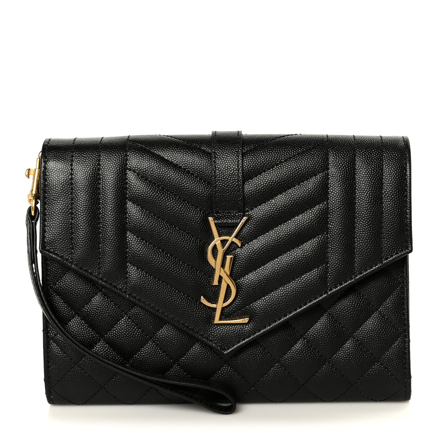 Saint Laurent Saint Laurent Grain De Poudre Textured Mixed Matelasse Triquilt Monogram Clutch Black
