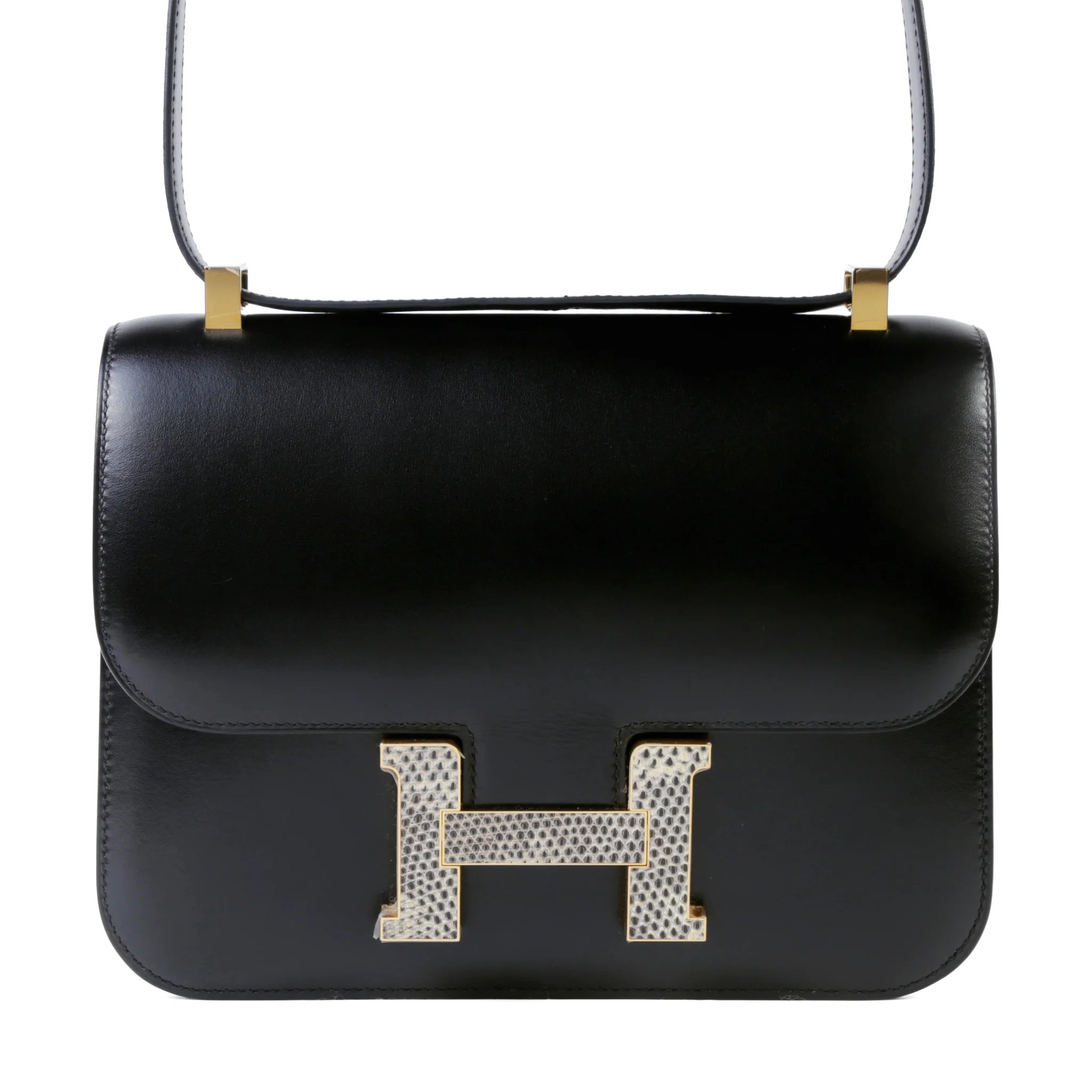 Excellent ( Rank SA ) HERMÈS Constance 24 Noir (89) Box-calf Lizard Hardware Gold hardware B (2023)