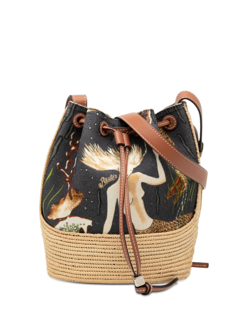 2020 Paulas Ibiza Small Canvas Mermaid Print Balloon Drawstring bucket bag