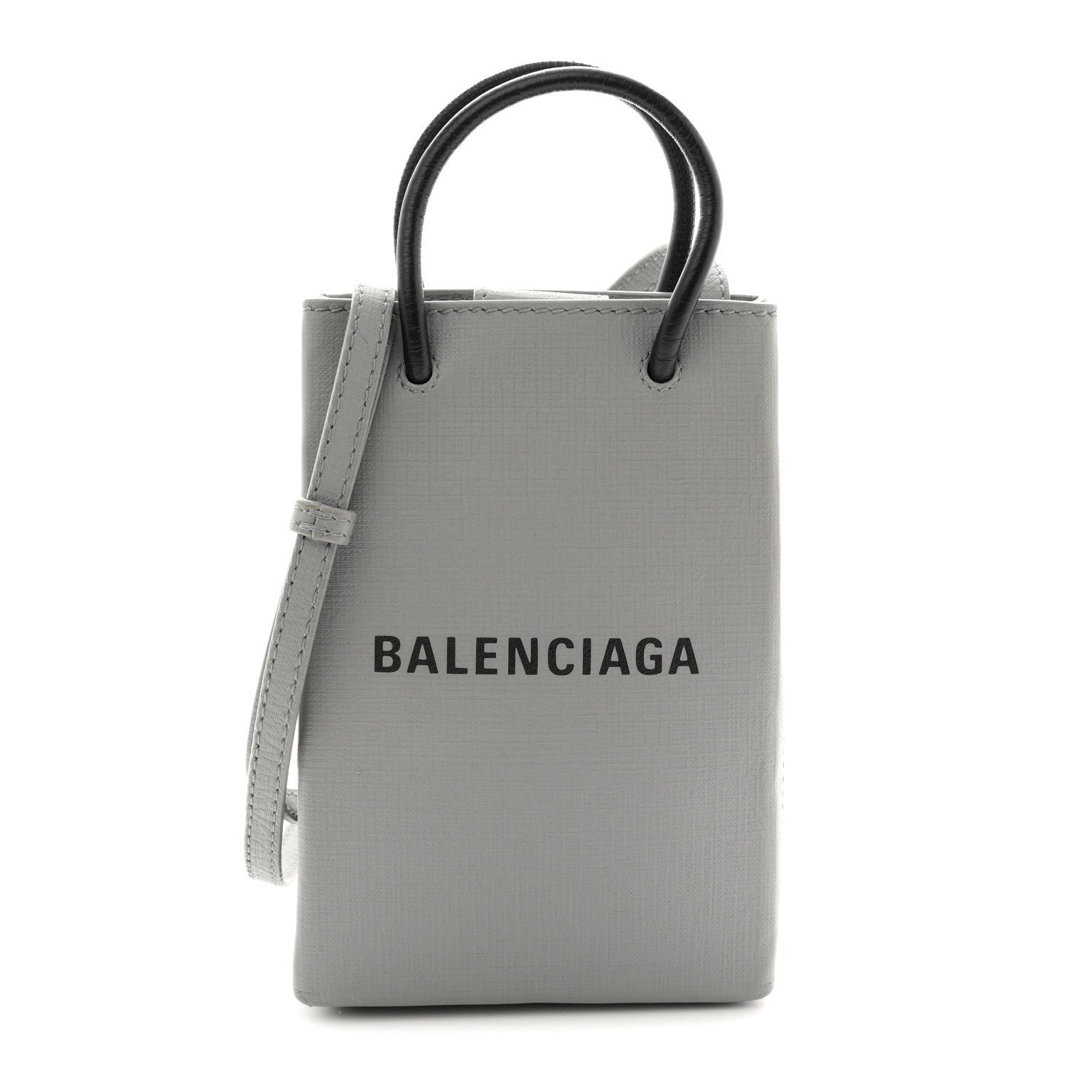 Balenciaga Squared Calfskin Logo Shopping Phone Holder Bag Balenciaga Grey