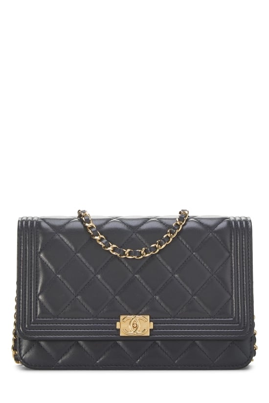 Navy Quilted Lambskin Boy Wallet on Chain (WOC)