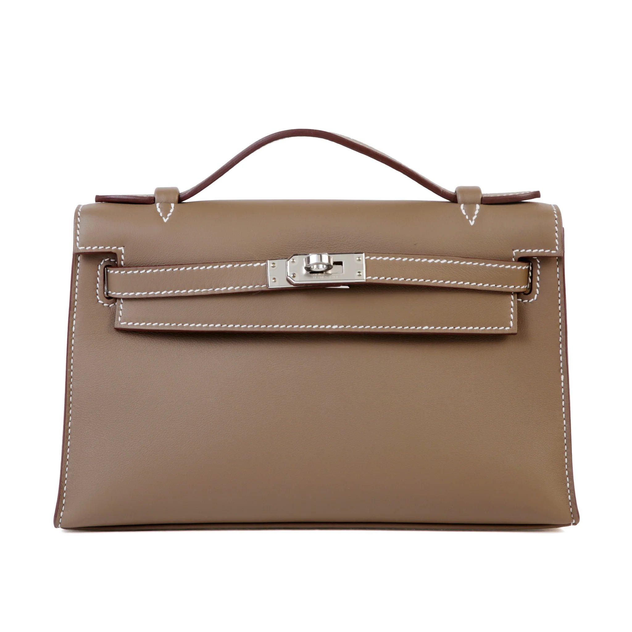 Brand New ( Rank N ) HERMÈS Kelly Pochette Etoupe (18) Swift Palladium hardware G (2026)