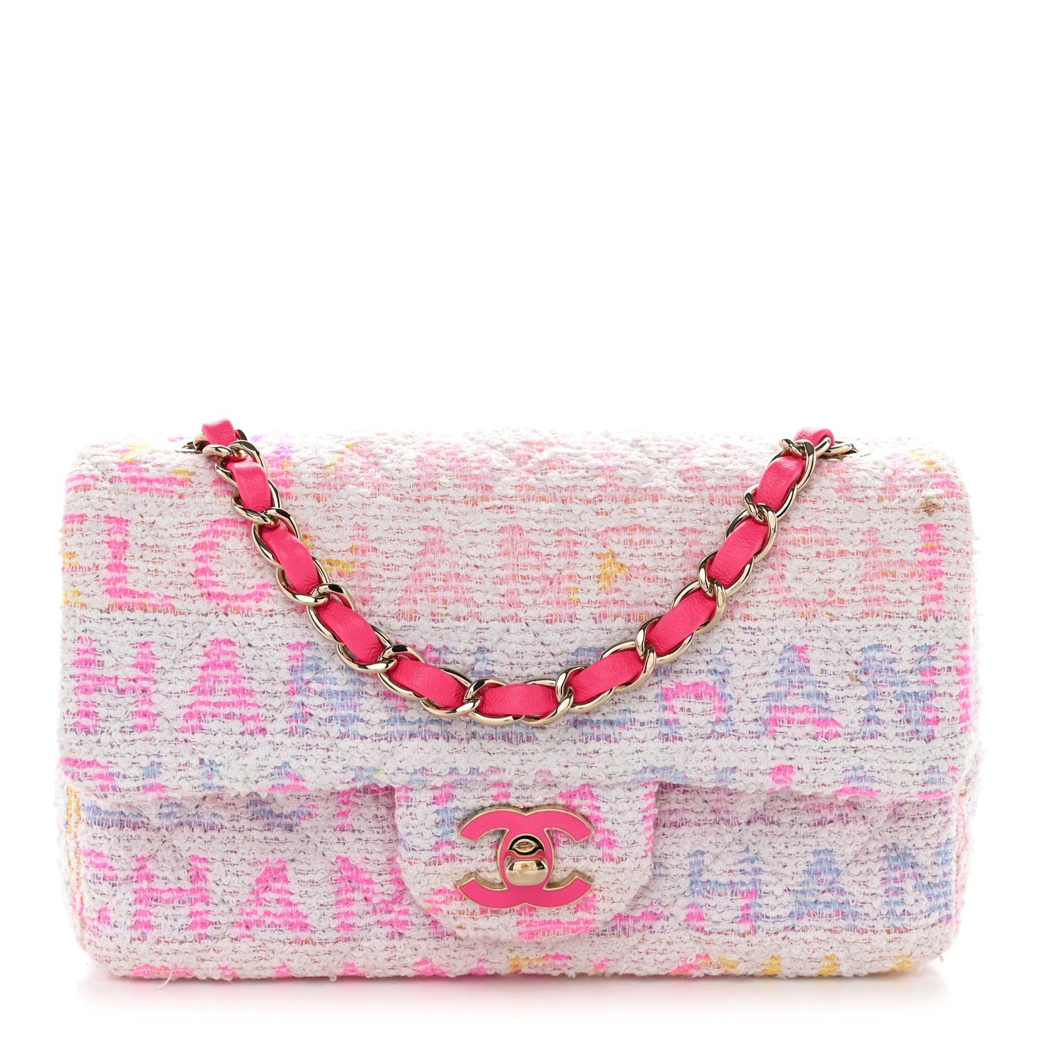 Chanel Tweed Quilted Enamel CC Logo Mini Rectangular Flap Pink Multicolor