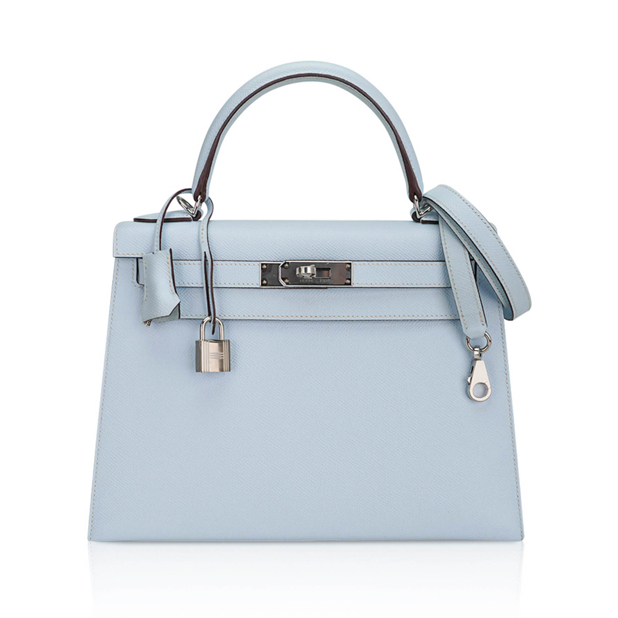 Hermes Hermes Kelly Sellier 28 Bag Blue Brume Epsom Leather with Palladium Hardware