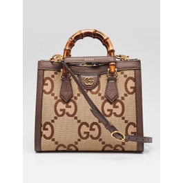 Gucci Beige/Ebony GG Jumbo Canvas/Leather Medium Diana Tote Bag