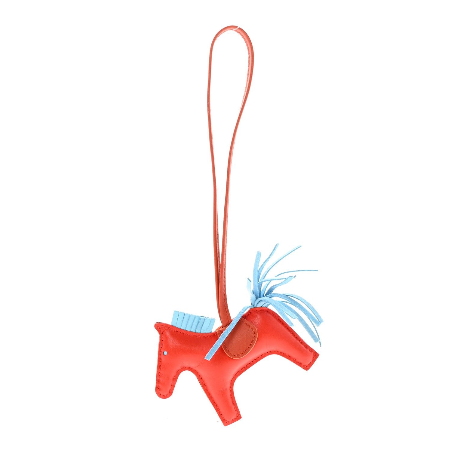 Hermes Milo Lambskin Grigri Rodeo Horse Bag Charm PM Capucine Celeste Cornaline