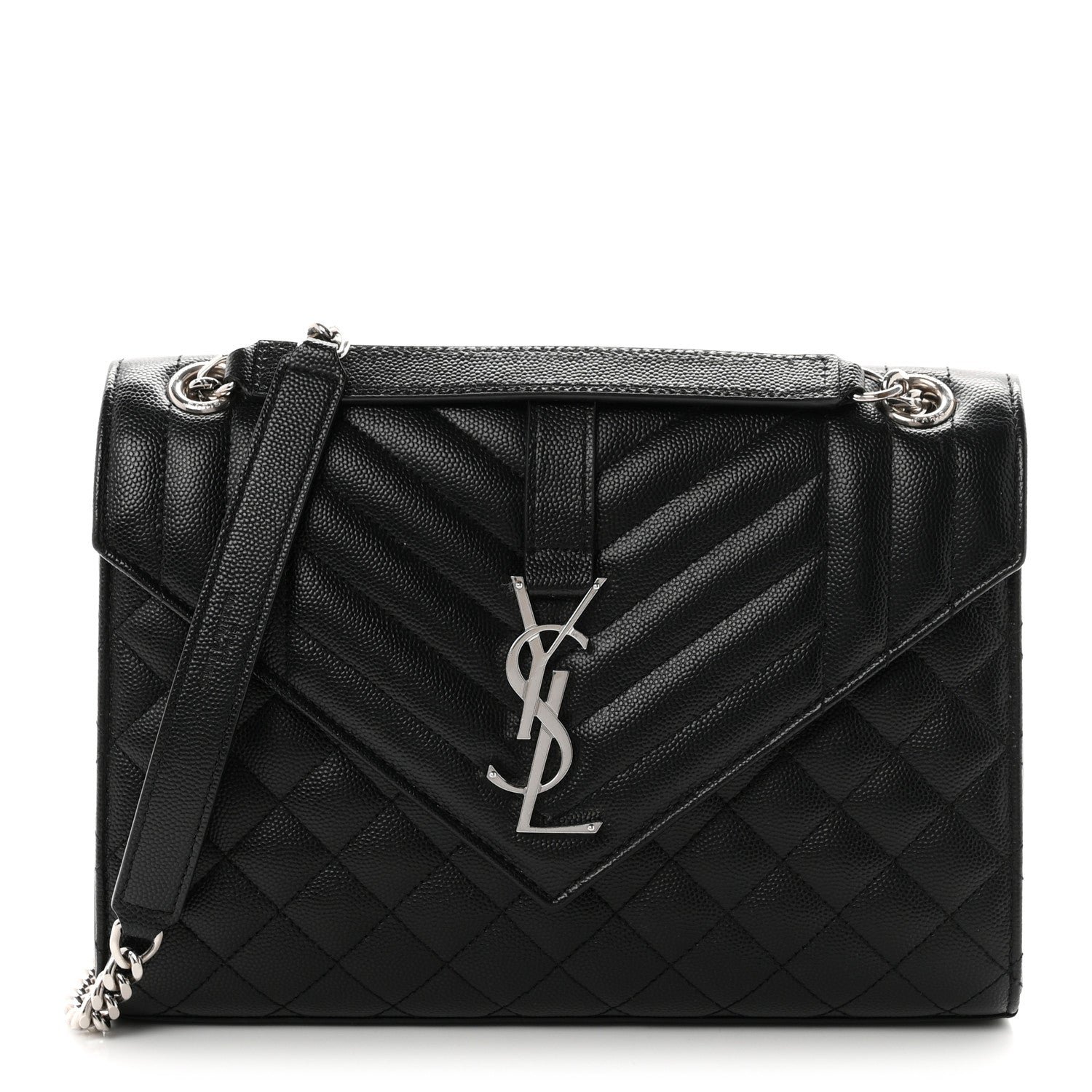 Saint Laurent Grain De Poudre Textured Mixed Matelasse Triquilt Medium Monogram Satchel Black