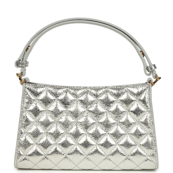 Chanel Chanel Small Quilted CC Shoulder Bag Metallic Silver Aged Calfskin Gold Hardware