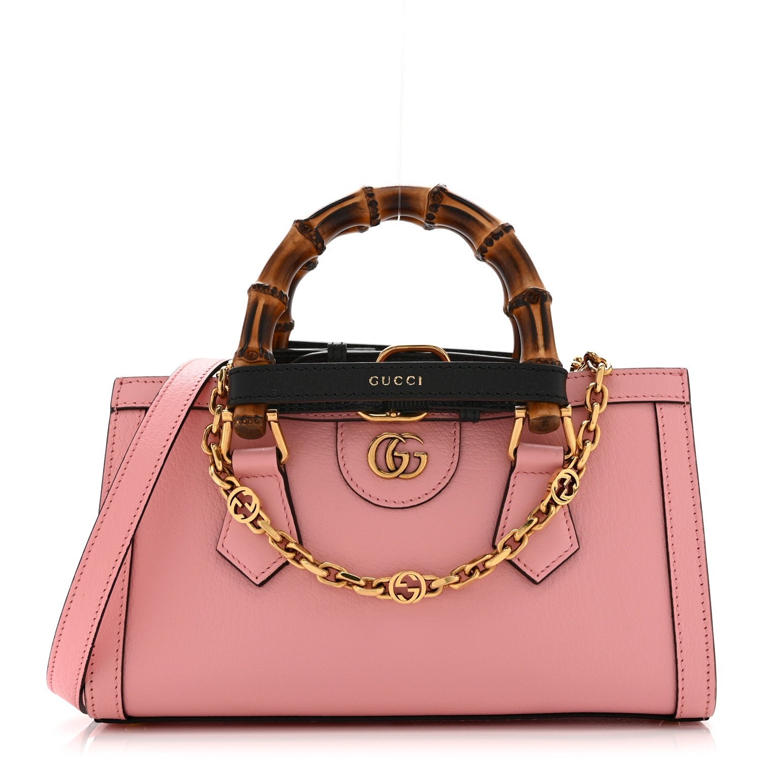 Gucci Textured Dollar Calfskin Web Small Diana Shoulder Bag Wild Rose Black