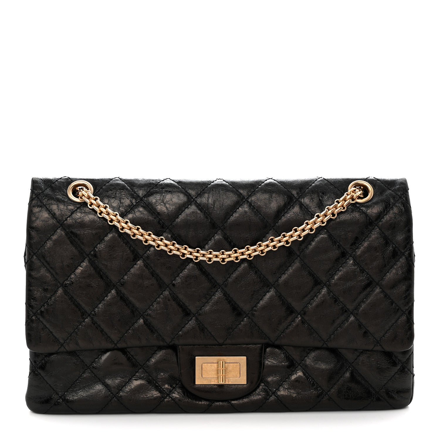 Chanel Metallic Aged Calfskin Quilted 2.55 Reissue 227 Flap Black