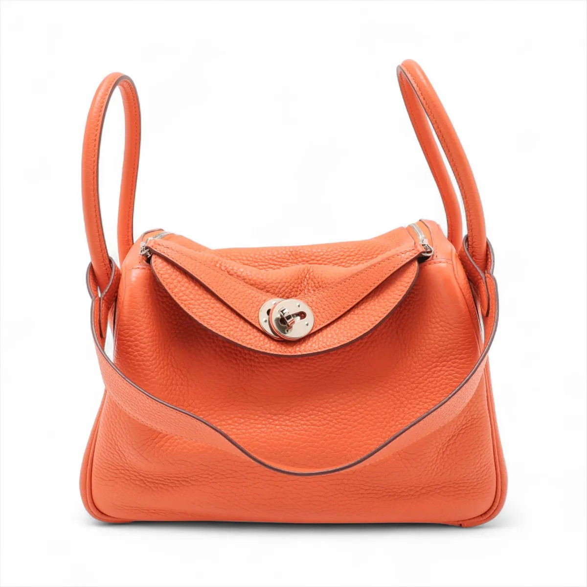 Hermès Lindy 26 Taurillon Clemence Orange Silver Metal Fittings