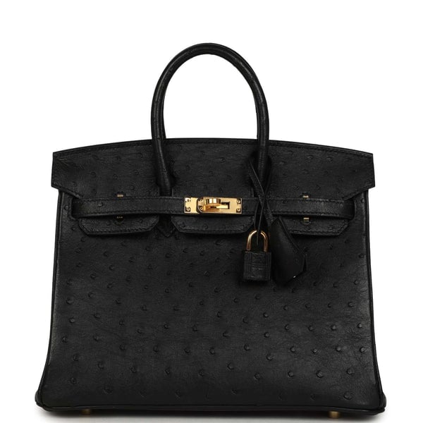 Hermes Hermes Birkin 25 Black Ostrich Gold Hardware