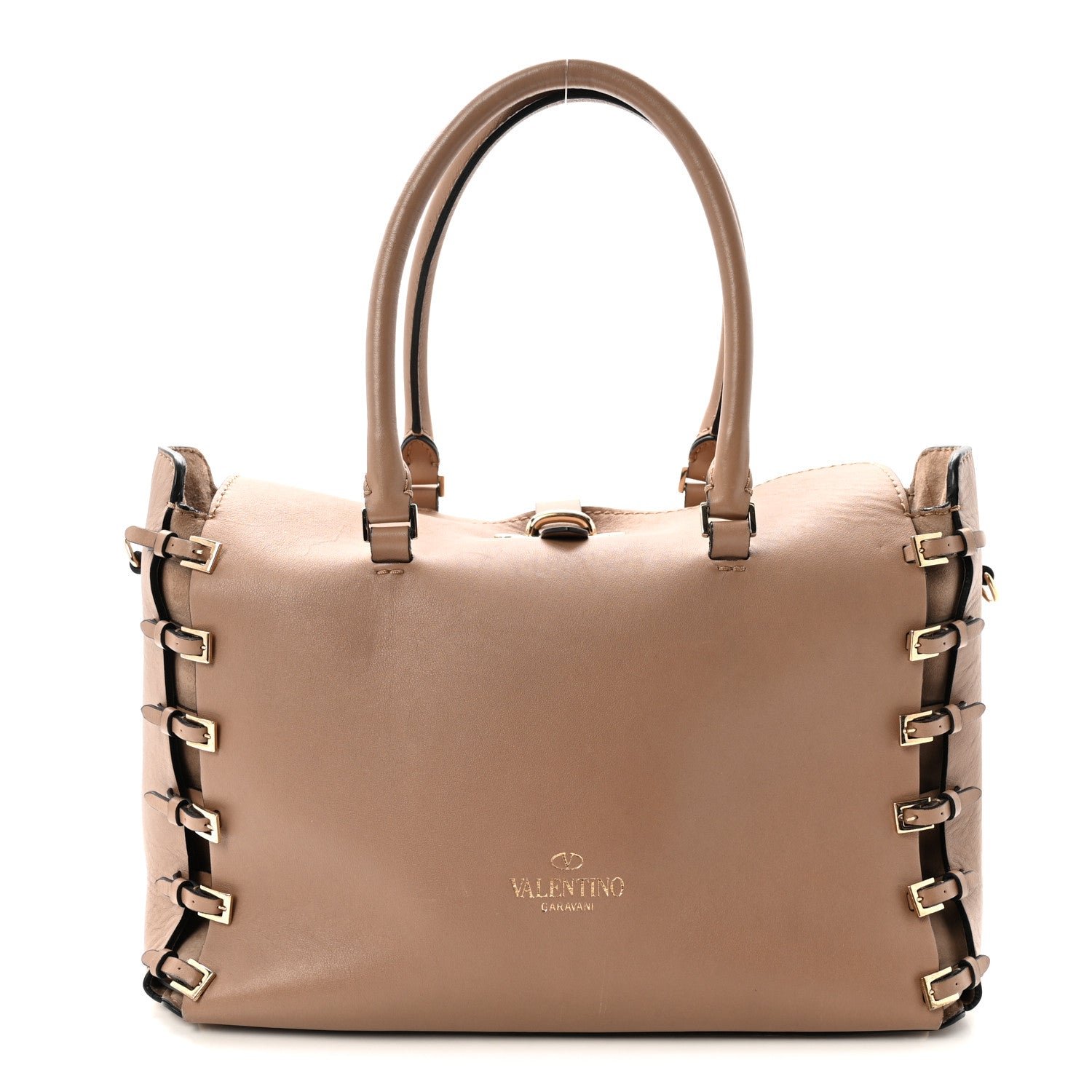 Valentino Garavani Valentino Garavani Vitello Buckle Trimmed Top Handle Satchel Poudre