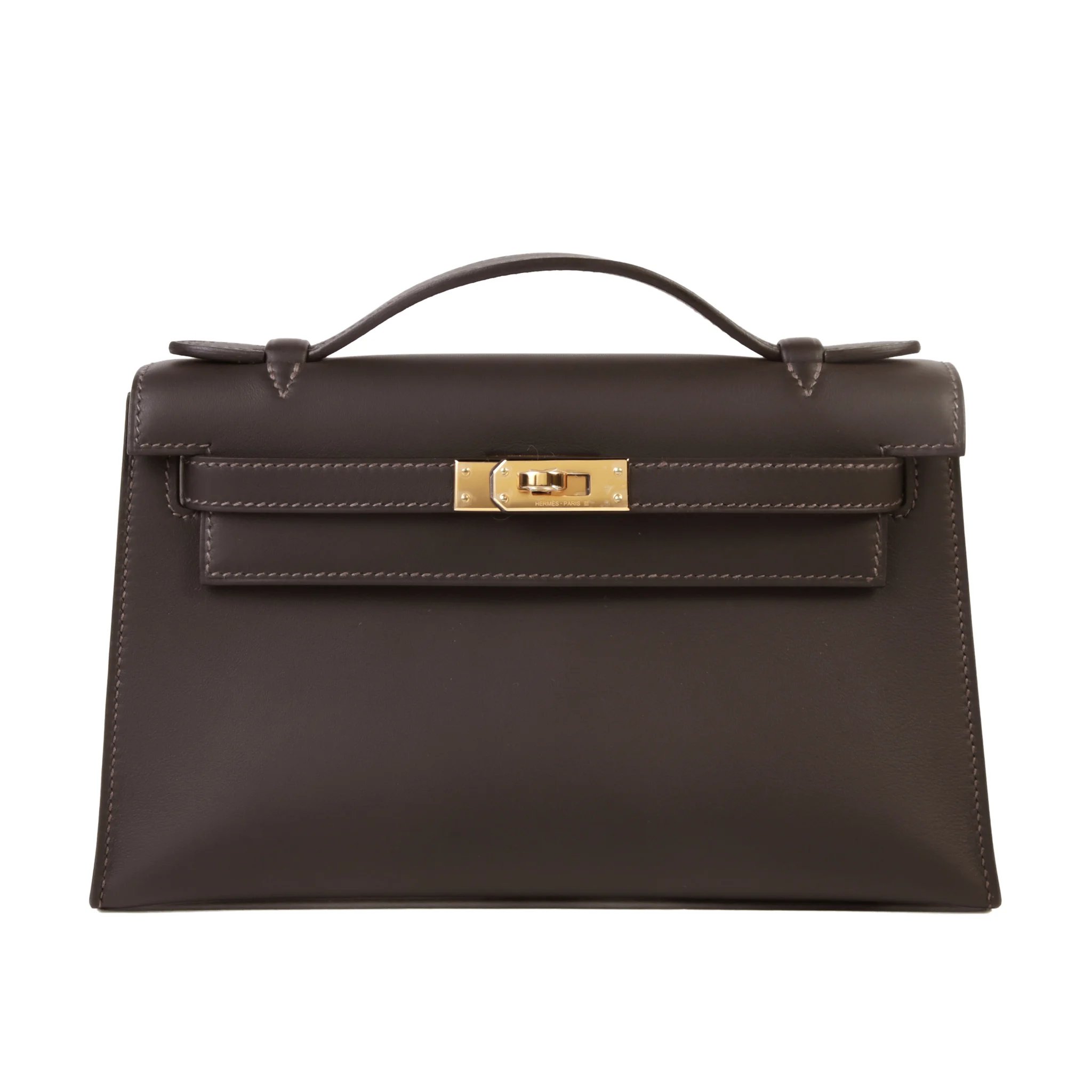 Brand New ( Rank N ) HERMÈS Kelly Pochette Bai Brun（T3） Swift Gold hardware K (2025)
