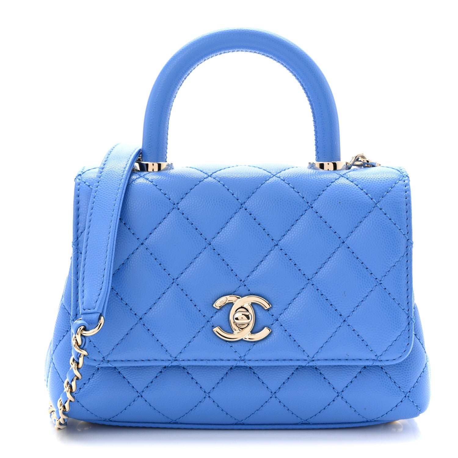 Chanel Caviar Quilted Extra Mini Coco Handle Flap Blue