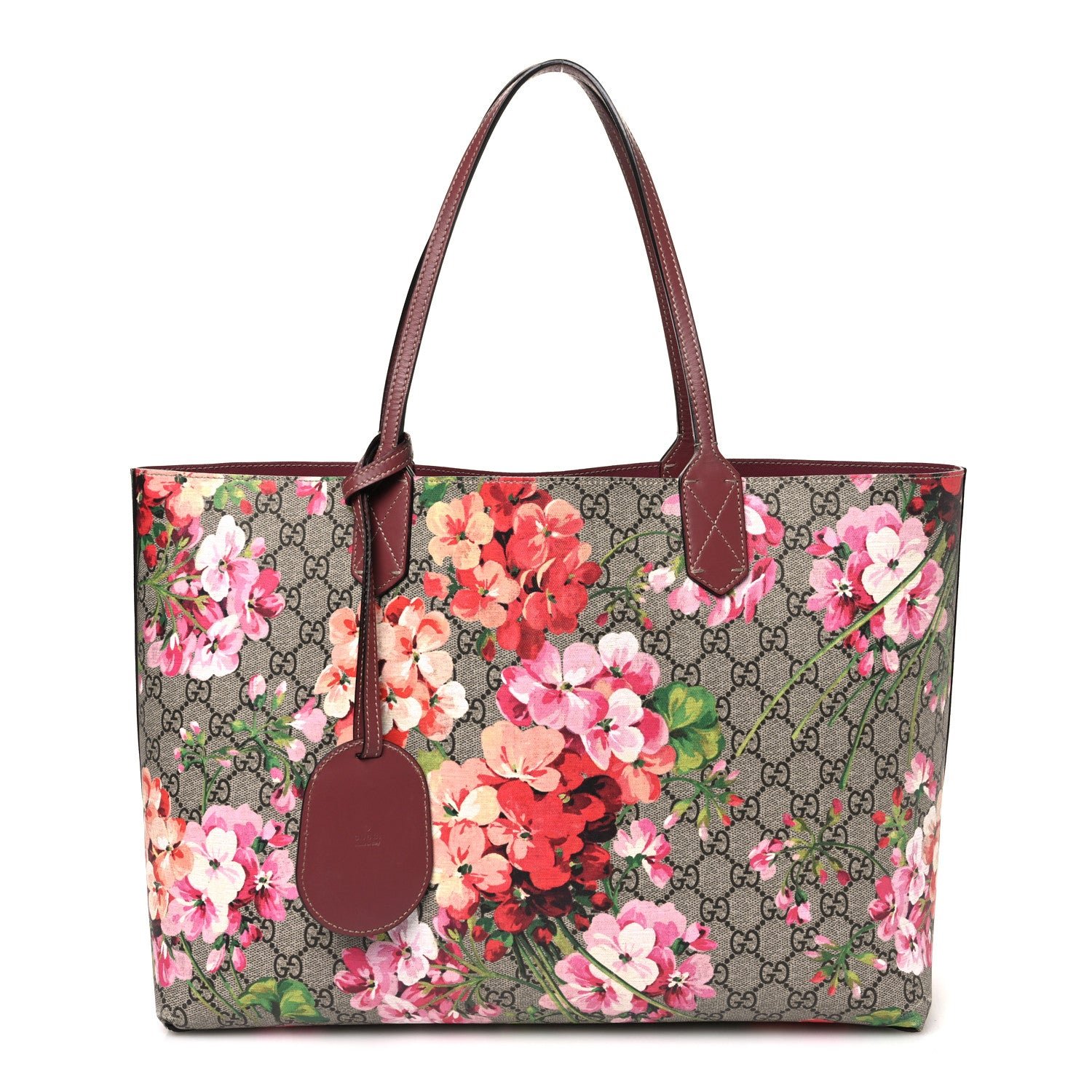 Gucci GG Supreme Monogram Blooms Large Reversible Tote Beige Multicolor Dry Rose