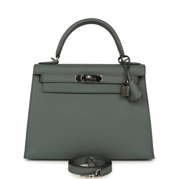 Pre-owned Hermes Kelly Sellier 28 Vert Amande Epsom Palladium Hardware