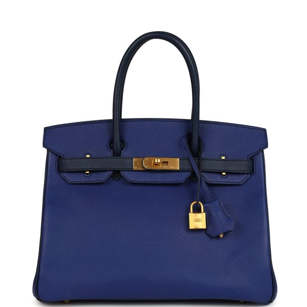 Hermes Pre-owned Hermes Special Order (HSS) Birkin 30 Bleu Electric and Bleu Saphir Epsom Brushed Gold Hardware