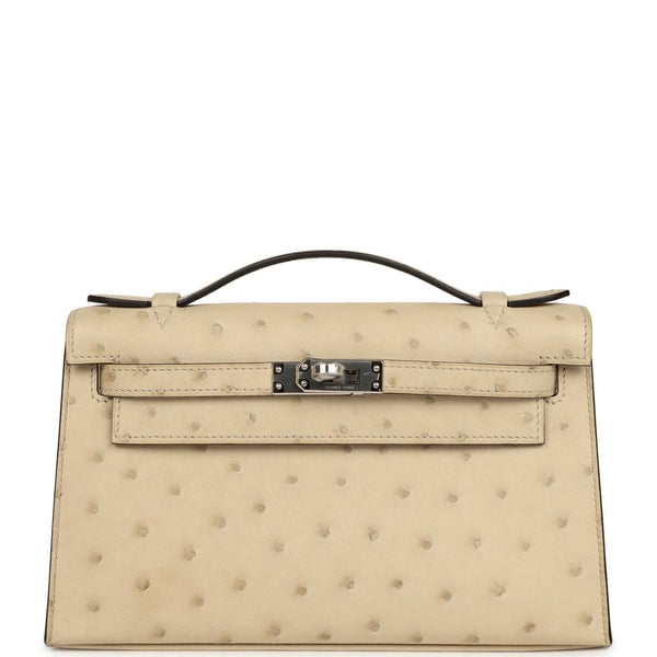 Hermes Hermes Kelly Pochette Parchemin Ostrich Palladium Hardware