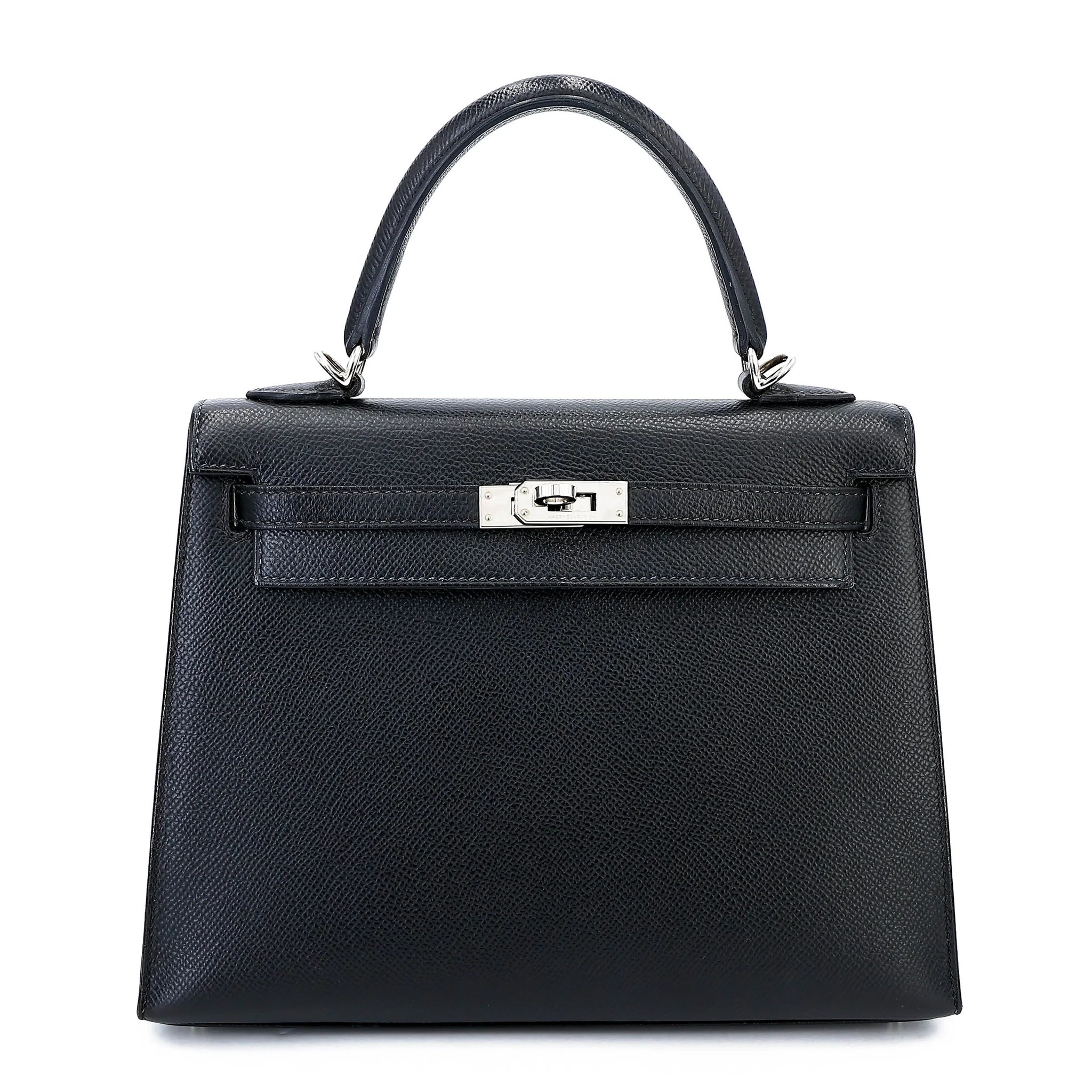 Good ( Rank AB) HERMÈS Kelly 25 Sellier Noir (89) Epsom Palladium hardware Z (2021)