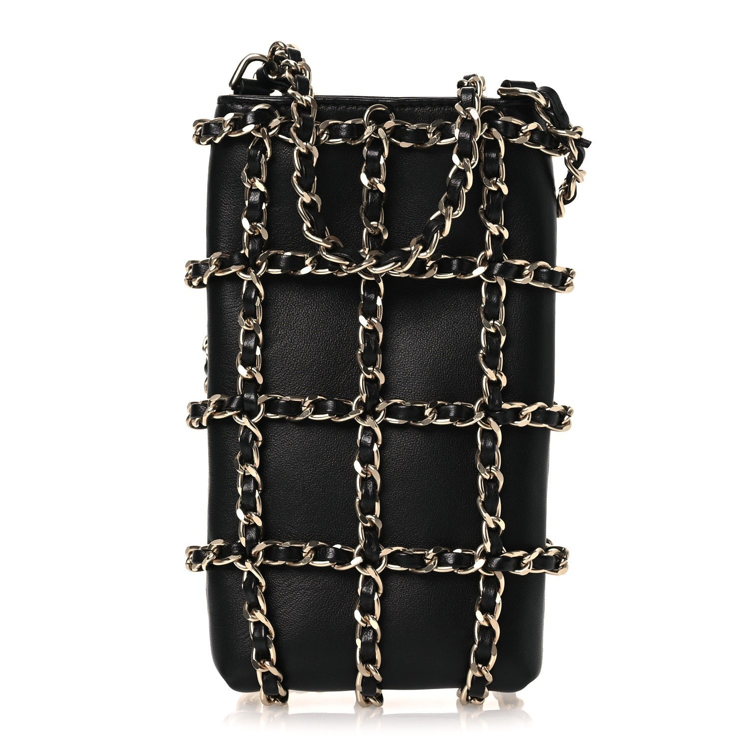 Chanel Lambskin Tech Me Out Clutch With Chain Black