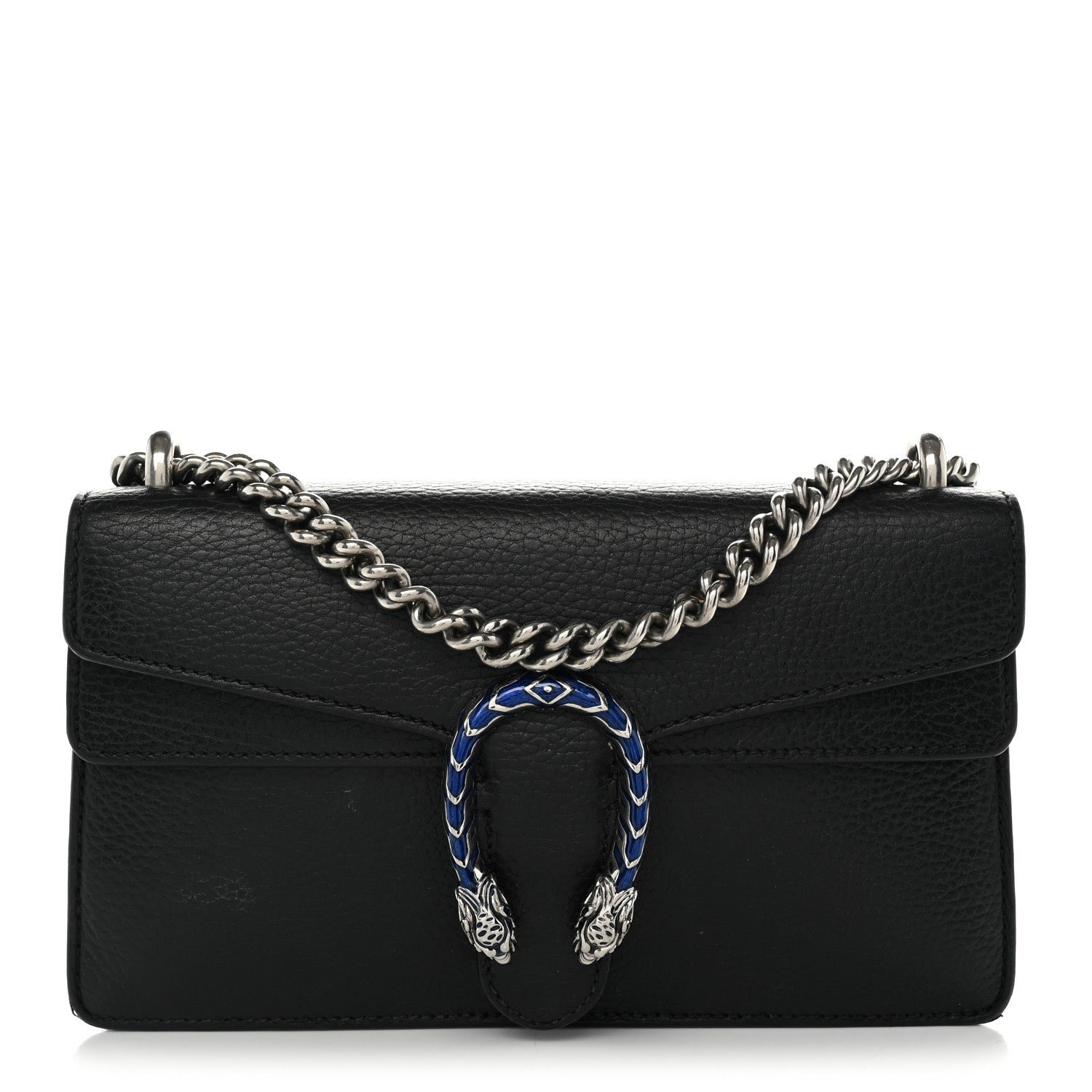 Gucci Dollar Calfskin Enamel Small Dionysus Shoulder Bag Black Electric Blue