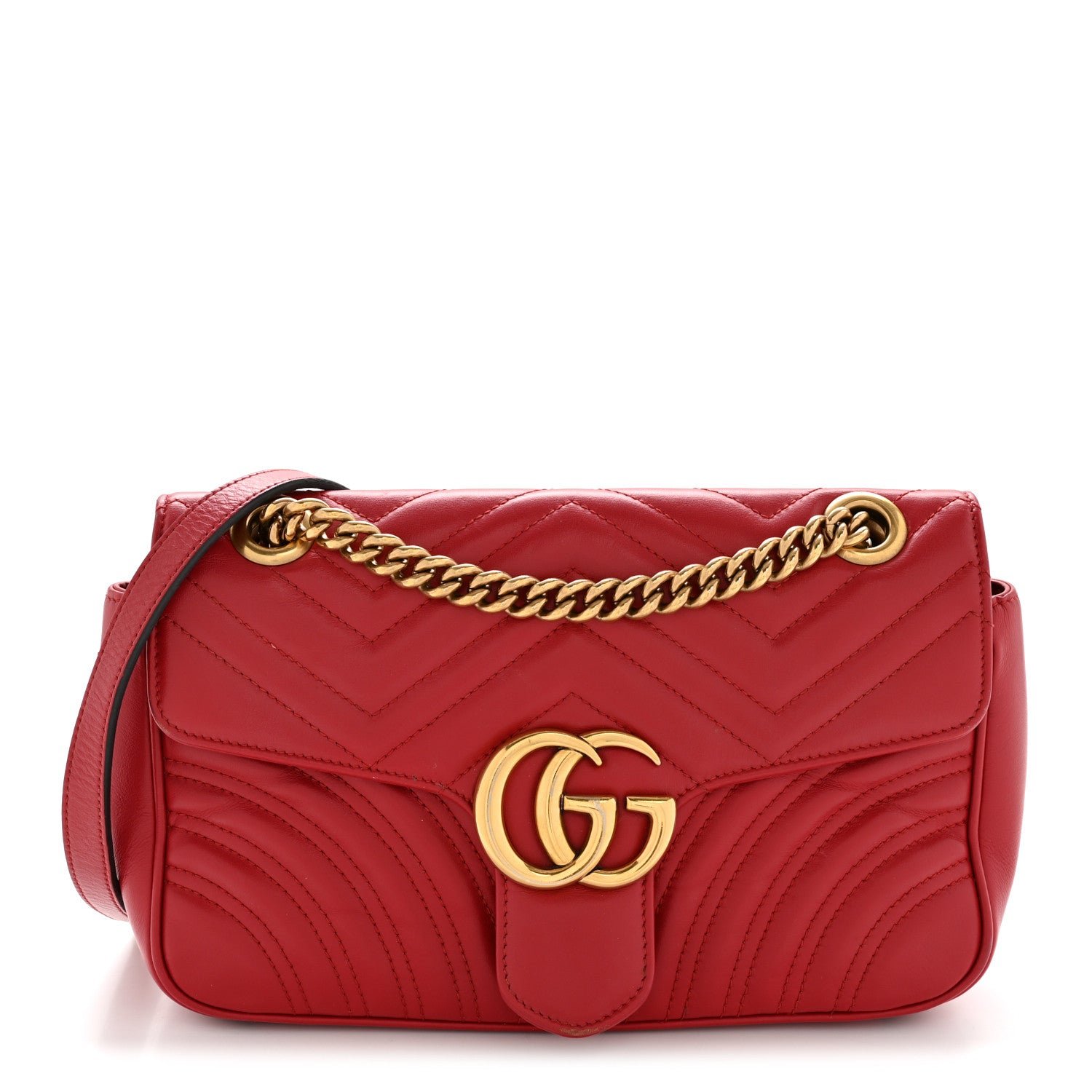 Gucci Gucci Calfskin Matelasse Small GG Marmont Shoulder Bag Hibiscus Red