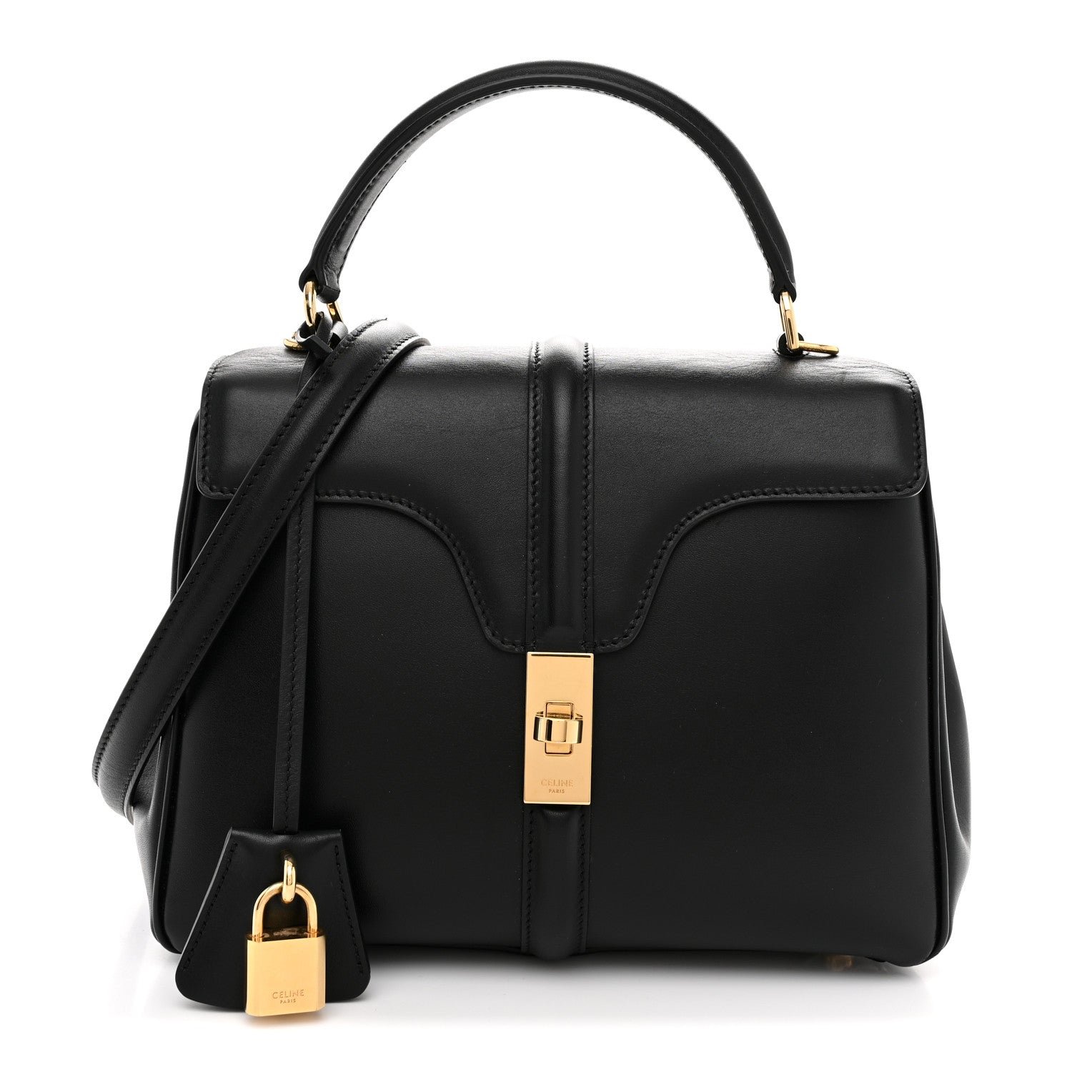 Celine Satinated Calfskin Small 16 Top Handle Bag Black