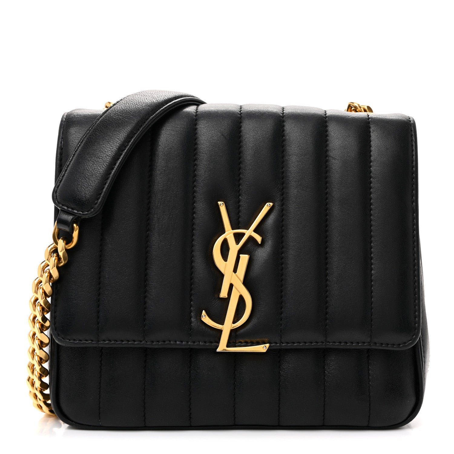 Saint Laurent Lambskin Matelasse Monogram Medium Vicky Chain Bag Black