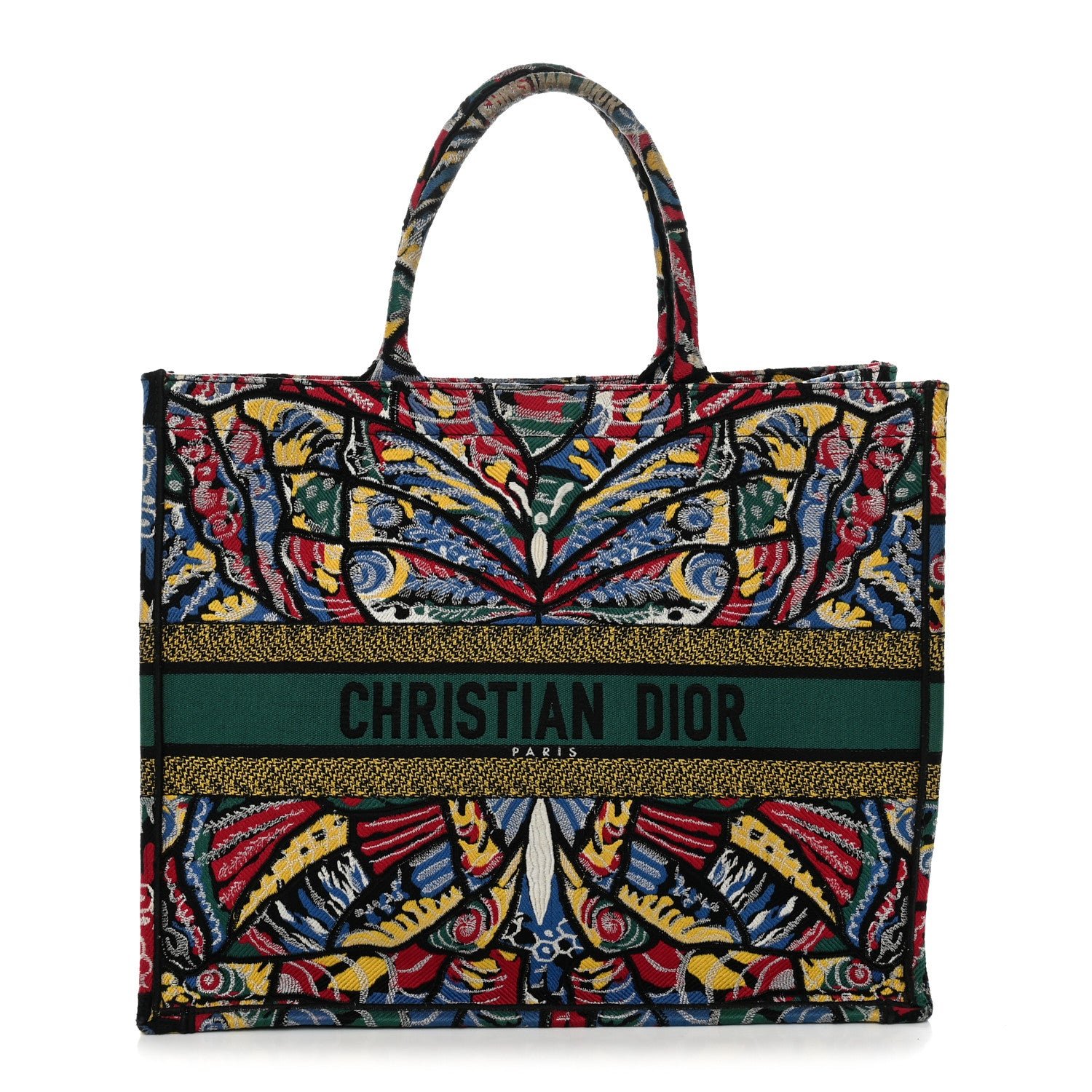 Christian Dior Canvas Embroidered Butterfly Book Tote Black Multicolor