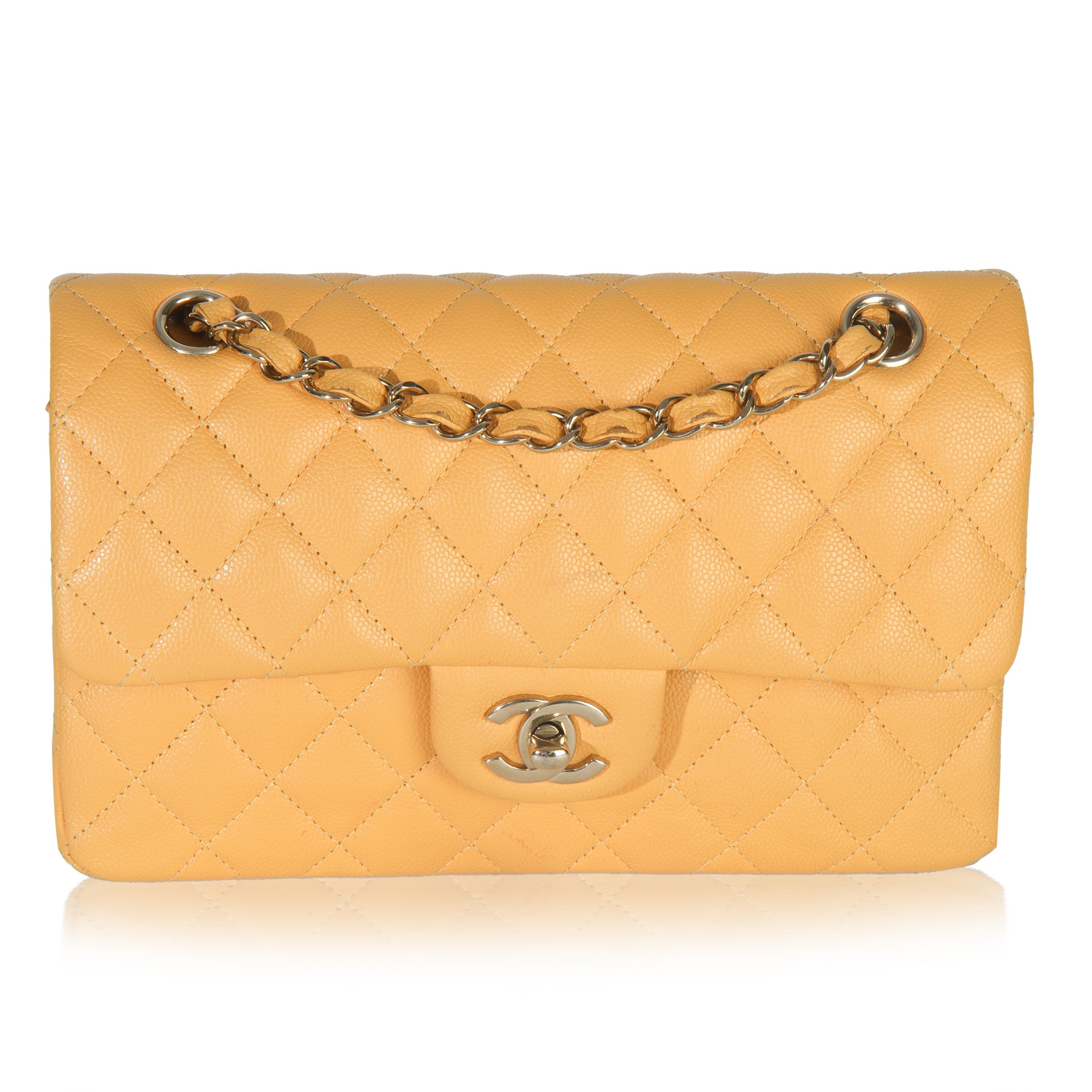 Chanel Yellow Caviar Quilted Small Classic Double Flap Bag