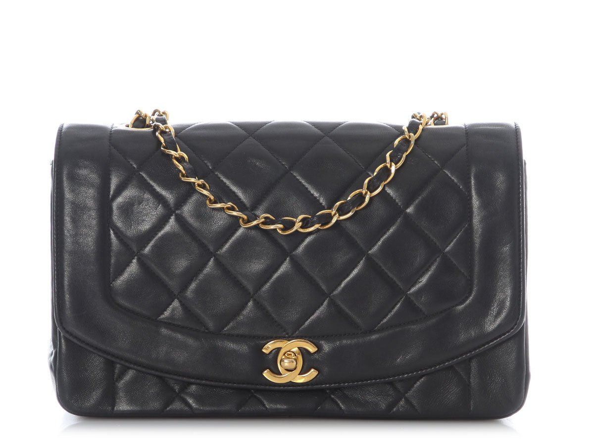 Chanel Vintage Medium Black Quilted Lambskin Diana Flap