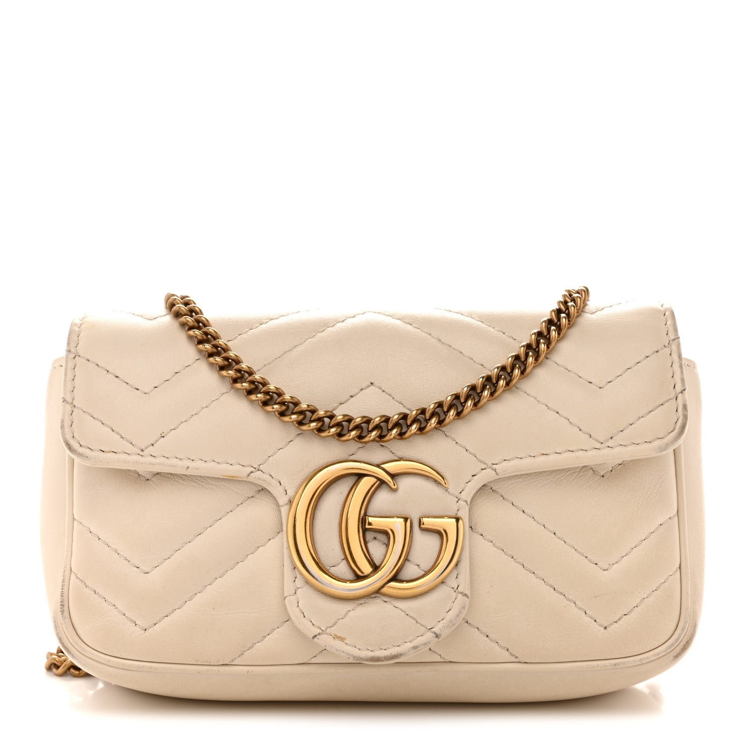 Gucci Calfskin Matelasse Super Mini GG Marmont Shoulder Bag White