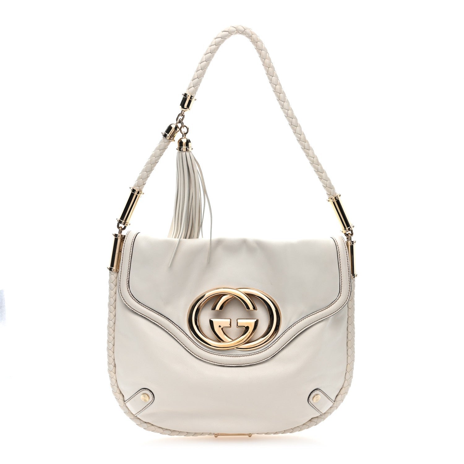 Gucci Calfskin Medium Britt Tassel Shoulder Bag Ivory