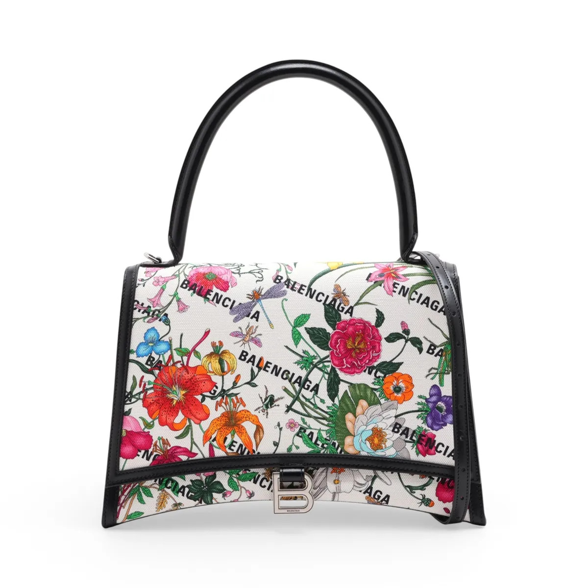Gucci x Balenciaga Flora Hourglass 681696 Canvas & Leather 2 Way Handbag White