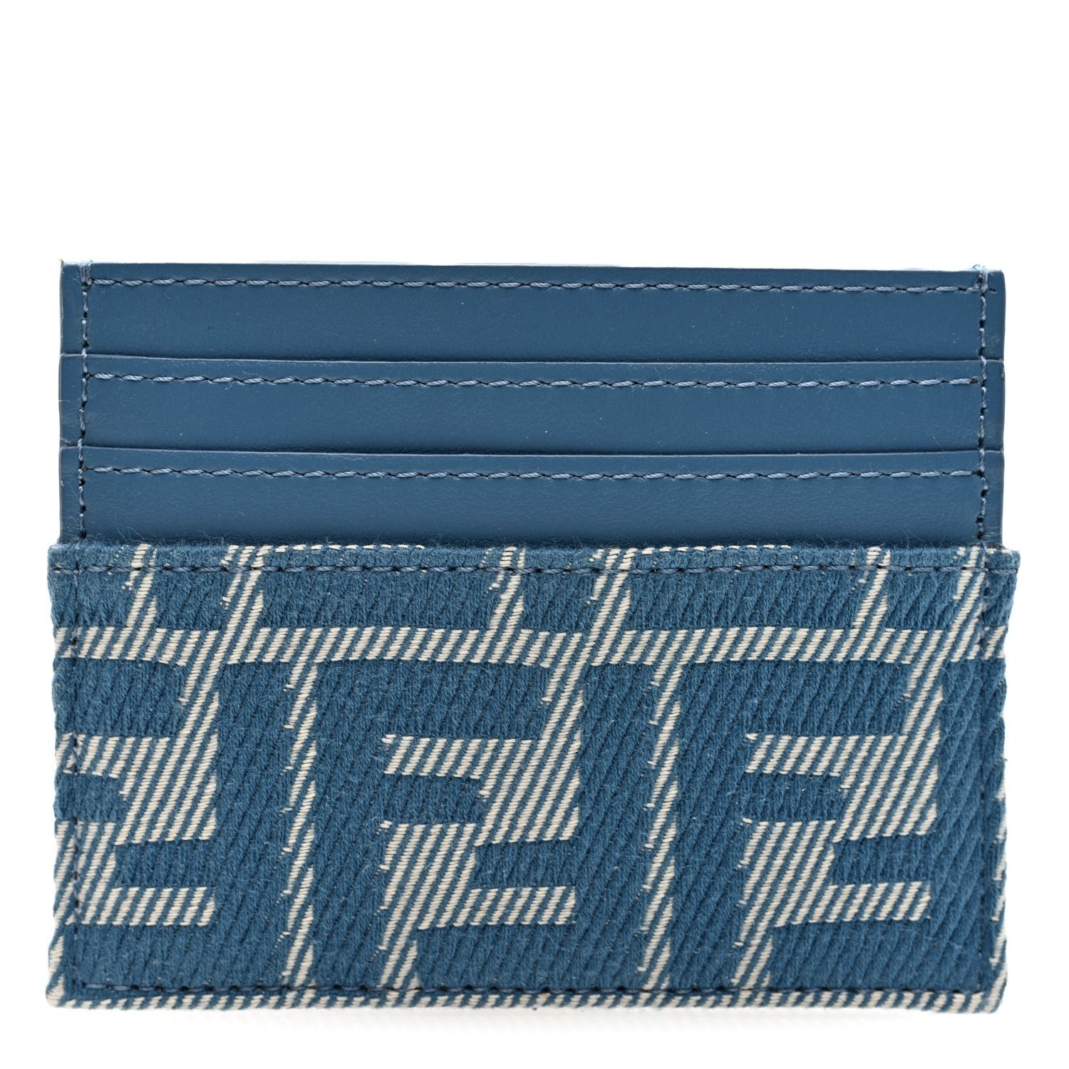 Fendi Vitello Soft Denim Bi-Color FF 1974 Card Holder  Blue