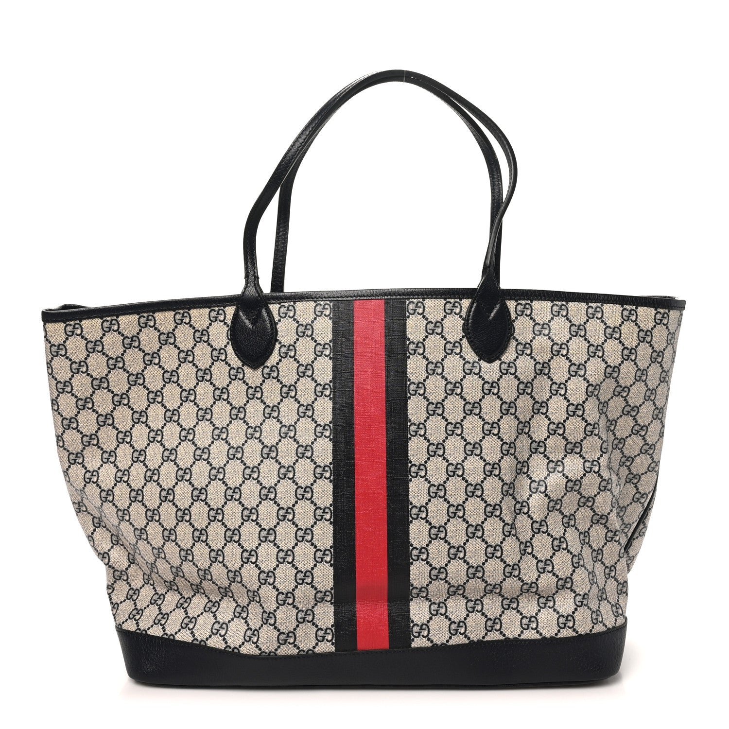 Gucci GG Supreme Monogram Textured Dollar Calfskin Web Large Ophidia Tote Beige Blue