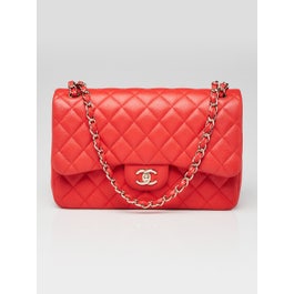 Chanel Red Quilted Caviar Leather Classic Jumbo Double Flap Bag
