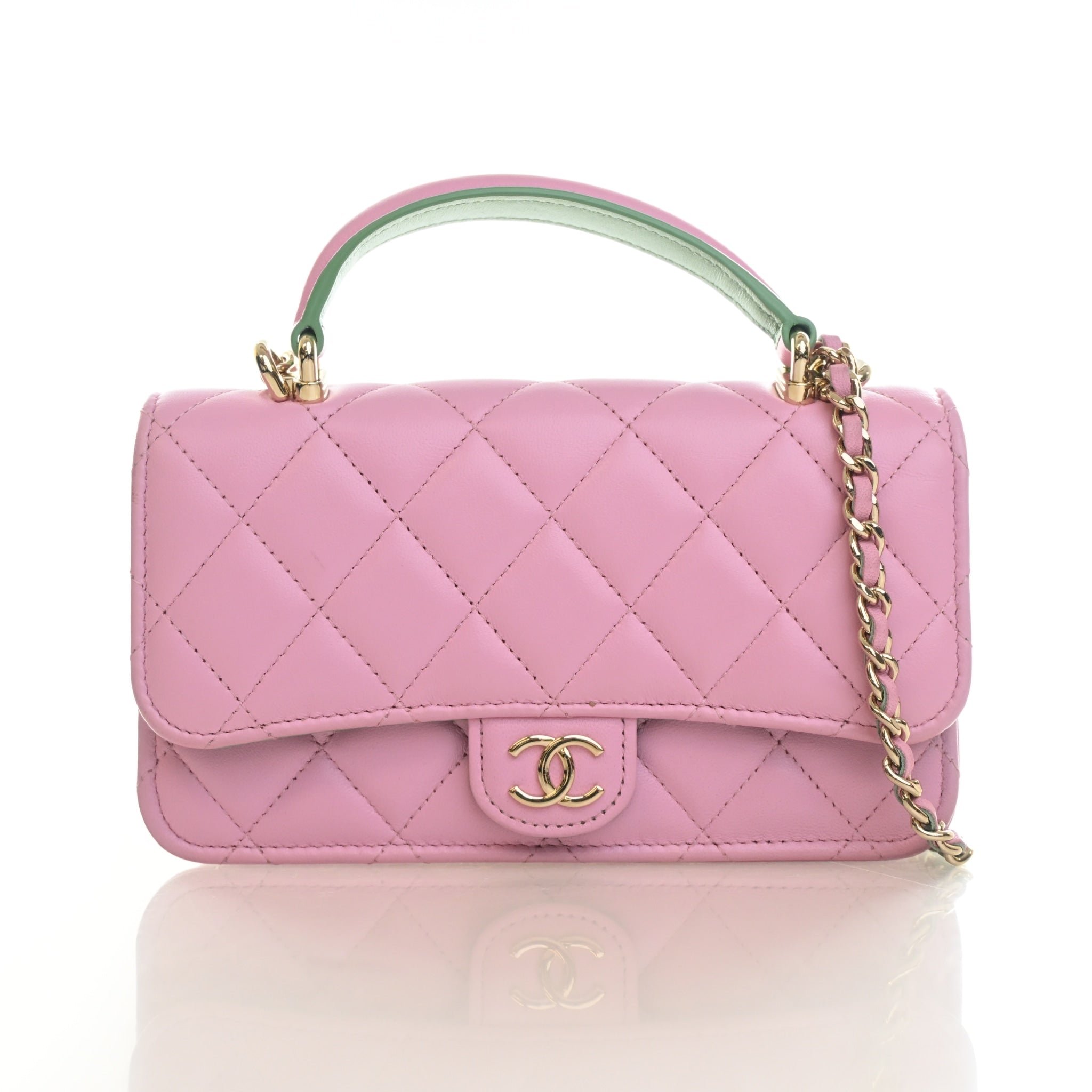 Chanel Lambskin Top Handle Phone Holder With Chain