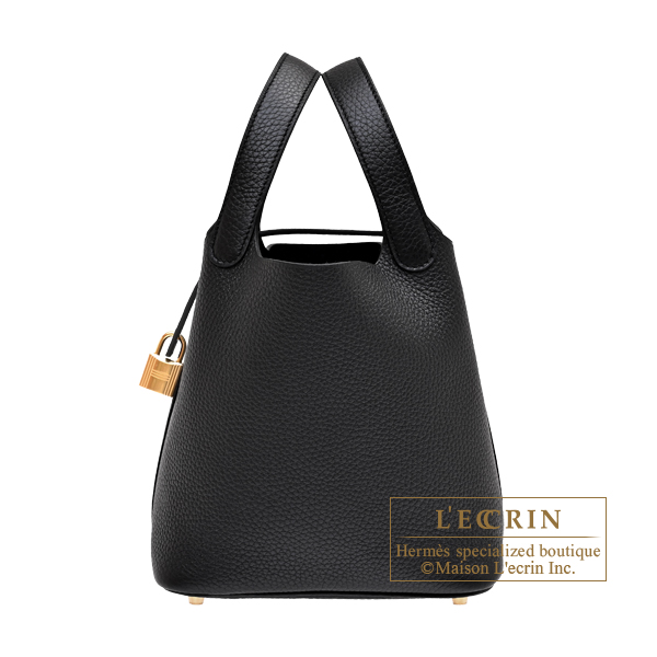 Hermes Picotin Lock bag 18/PM Black Clemence leather Gold hardware