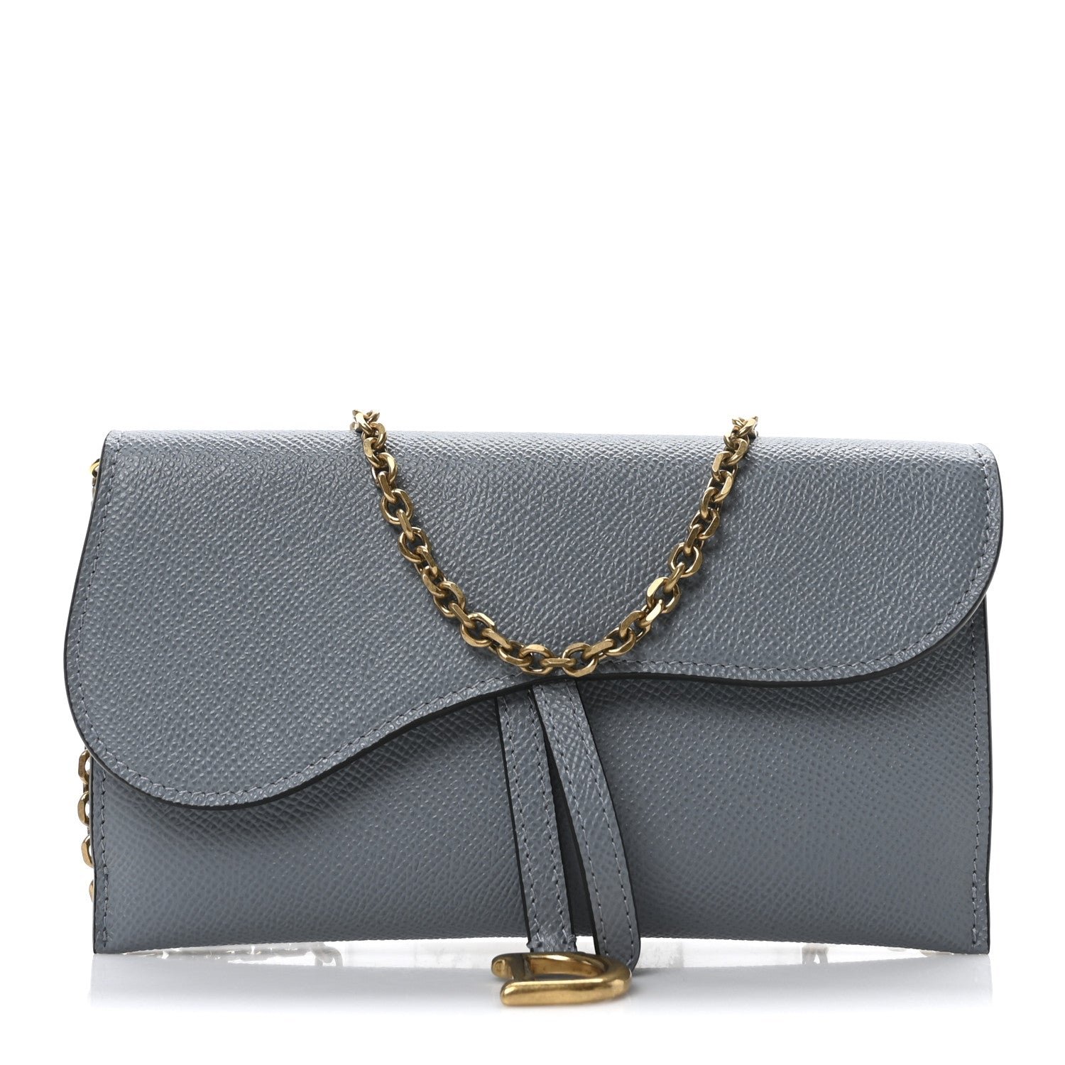 Dior Grained Calfskin Saddle Chain Wallet Pouch Cloud Blue