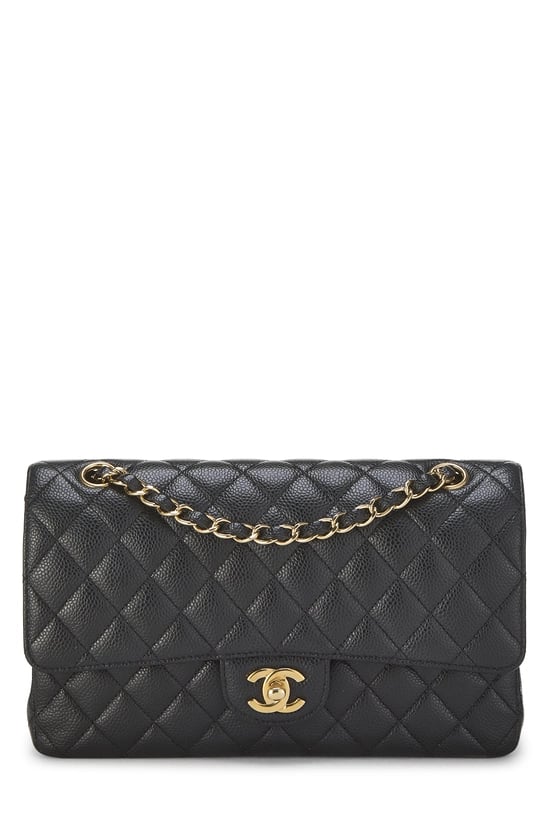 Black Quilted Caviar Classic Double Flap Medium