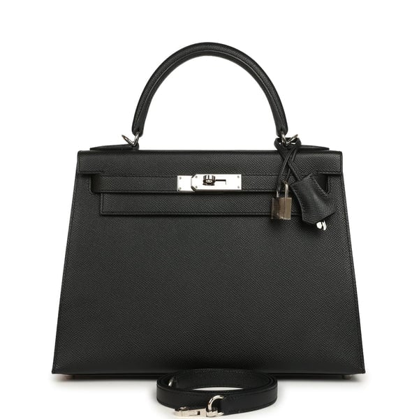 Pre-owned Hermes Kelly Sellier 28 Black Epsom Palladium Hardware